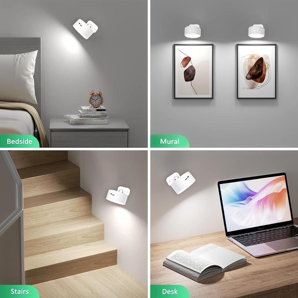 USB Rechargeable LED Wall Light Touch & Remote Control Cordless Wall Mounted Sconce Lights For Bedroom Reading Lamp 2000mAh