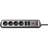 Power Strip - Brennenstuhl - Estilo - 6 Sockets - 2 USB Ports - Stainless Steel - Black