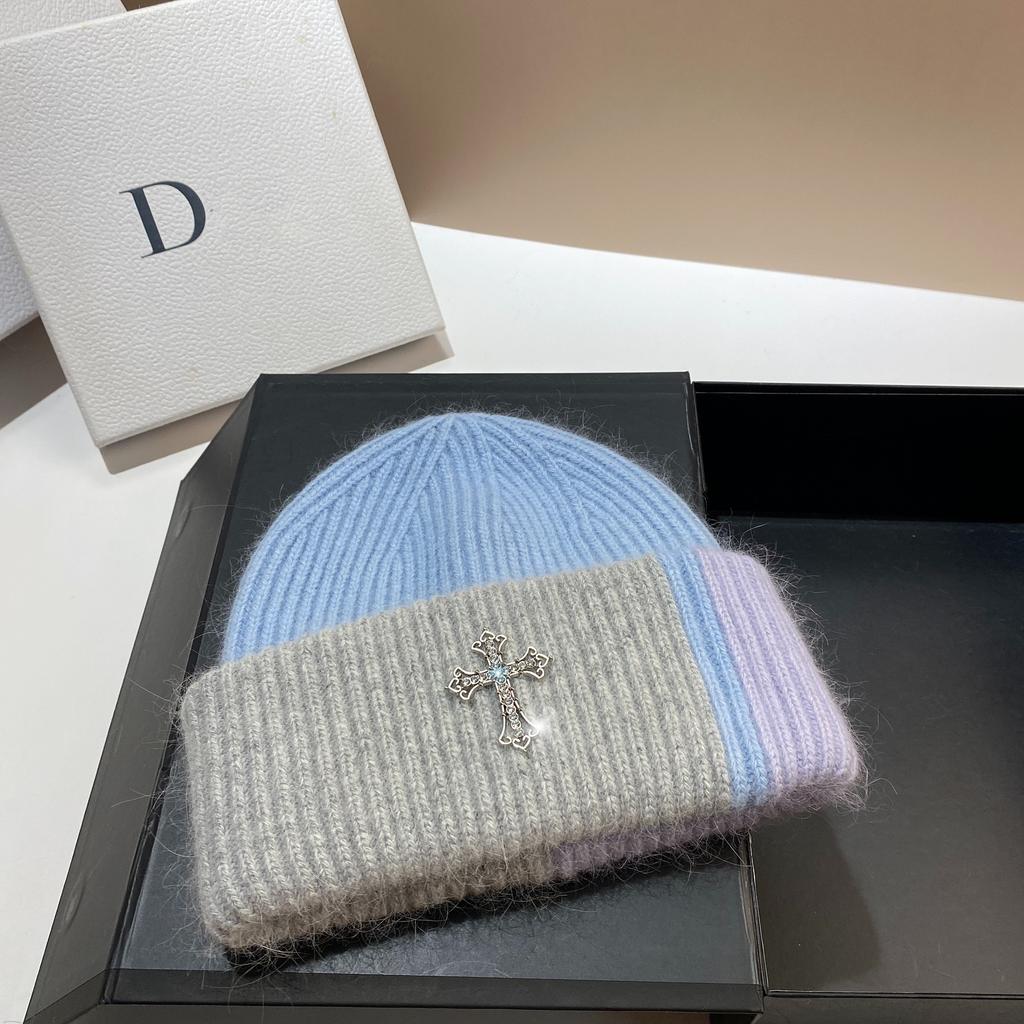 Nordic Winter Cross Angora Rabbit Fur Knitted Hat Trendy Sweet Cool Color Matching Pile Wool Hat
