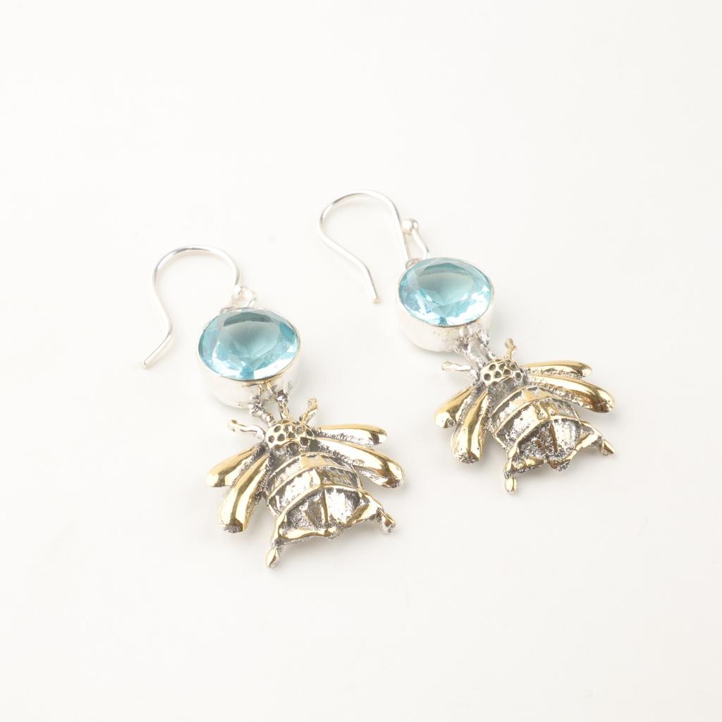 Sky Blue Topaz Gemstone 925 Sterling Silver Handcrafted Fashionable Earrings 2" EE-154-3