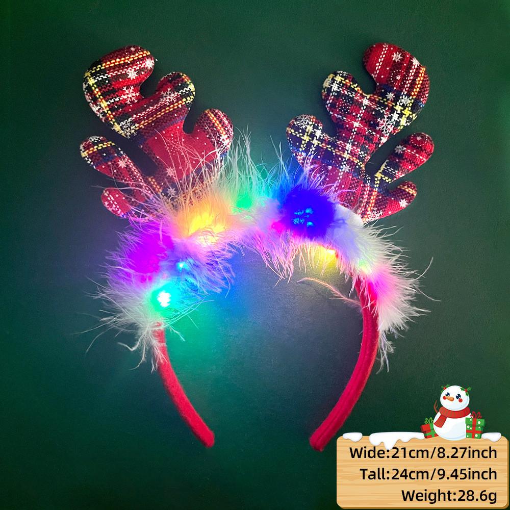 Unique And Colorful Christmas Antler Headband With Soft Plush And Lights For Creative Outfits Party