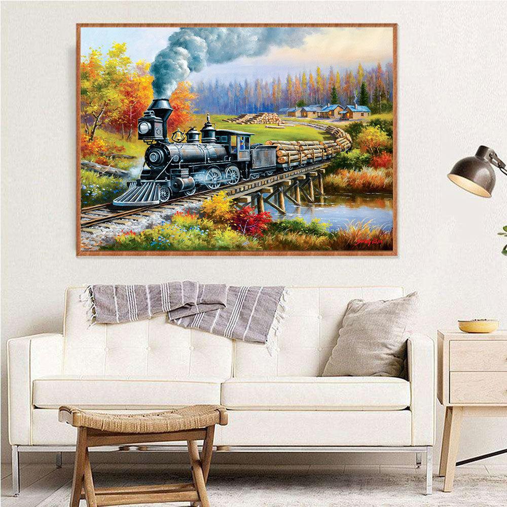 Diamond Art Painting Train Full Square Round Embroidery Mosaic Winter Landscape Handmade Wall Decor