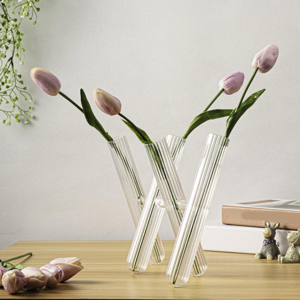 3/4 Transparent Striped Ribbed Glass Test Tube Vases for Floral Arrangements Plant Holder Container Home Office Decors