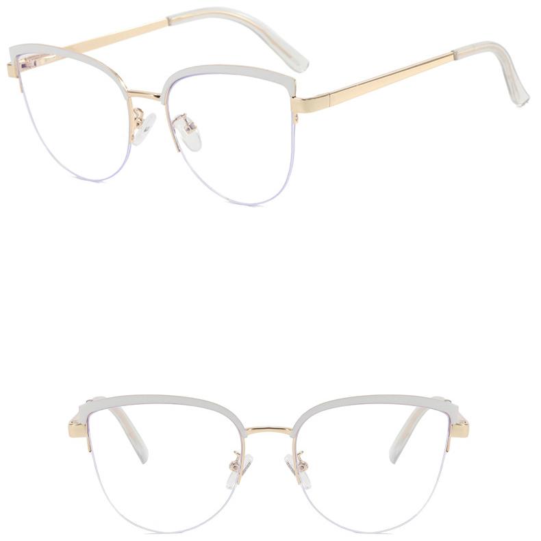 Women's Glasses Anti-Blue Light Fashion Personality Art Retro Cat Eye Metal Plain Glasses Driving Students' Street Shot Commuting Glasses