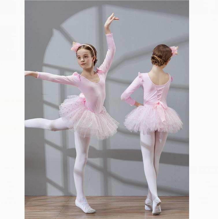 Girls Ballet Dance Tutu Dress Kids Short /Long Sleeves Tulle Bowknot Skate Gymnastics Christmas Birthday Party Leotard Dancewear