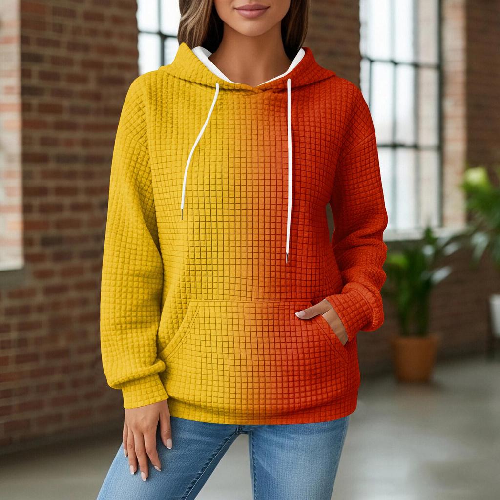 Sweat à capuche en tricot pour femme, Pull à manches longues avec poche, Coupe décontractée, Sweat-shirt pour le quotidien/l'extérieur