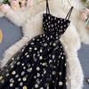 Elegant Fairy Off Shoulder Evening Party Women Sweet Flower Pachtwork Vacation Dresses Fashion Chic Mesh Slim High Street Clothing