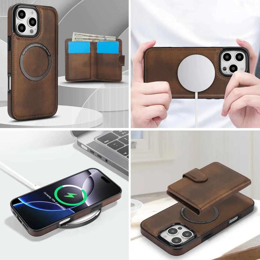 Wallet Case for iPhone 16/15/14/13/12/11 Pro Max Mini 7 8 SE Compatible with Magnetic, Detachable Magnetic Case with Card Holder