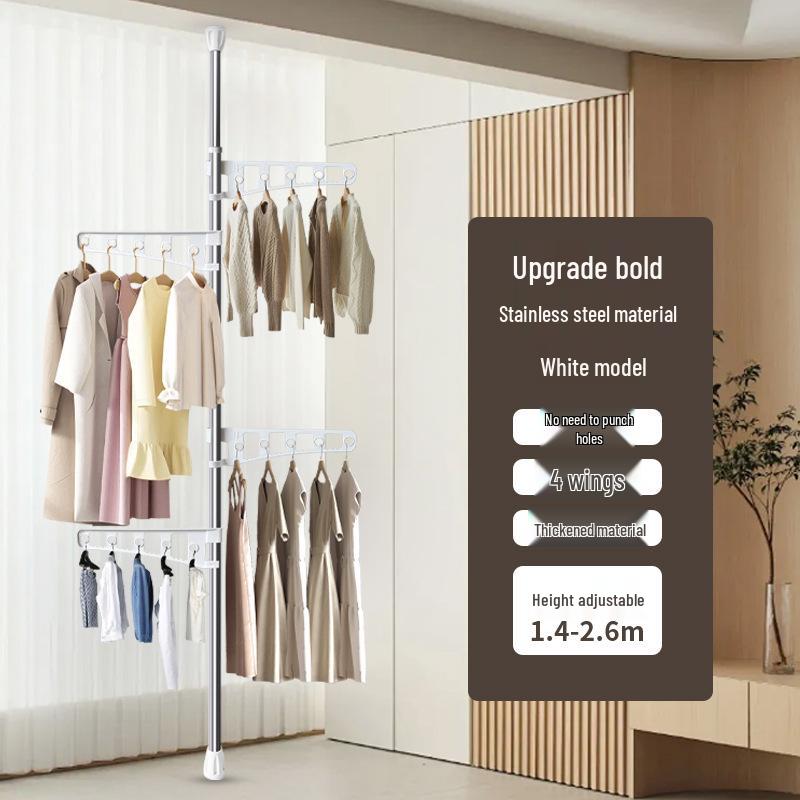 Indoor Retractable Floor-to-Ceiling Clothes Rack for Bedroom and Balcony