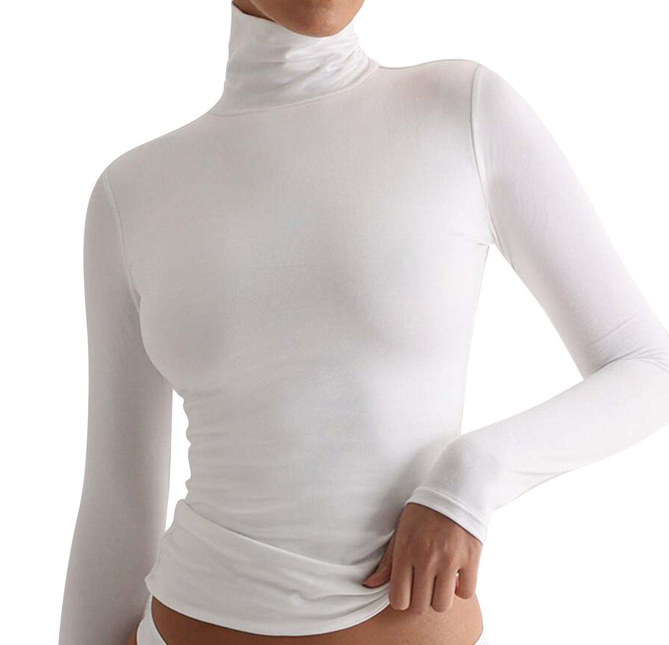 

2025 Autumn/Winter Women s High Neck Slim Fit Base Layer Top 3XL белый