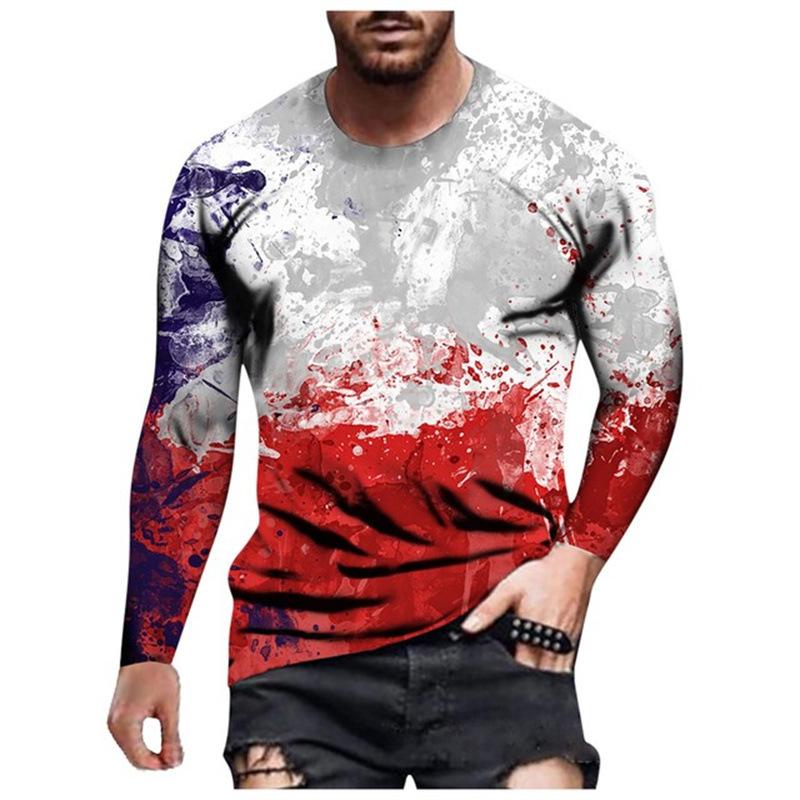 Spring and Autumn Round Neck 3D Graffiti Maker Printed Top Fashionable Casual Long Sleeved Men's T-shirts