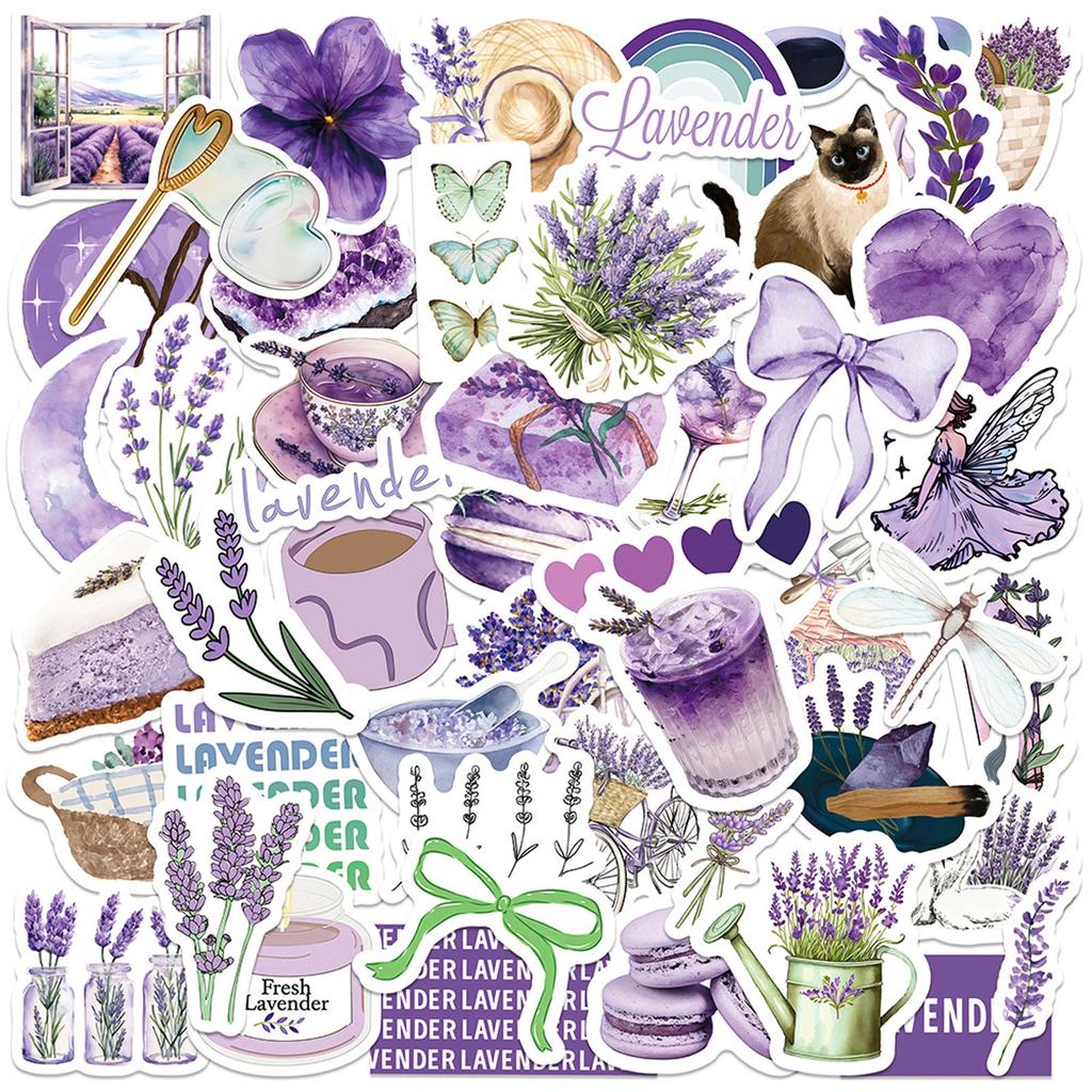 50 Lavender Stickers For Girls' Journals, Notebooks, Phone Cases, Water Bottles, And Decorations