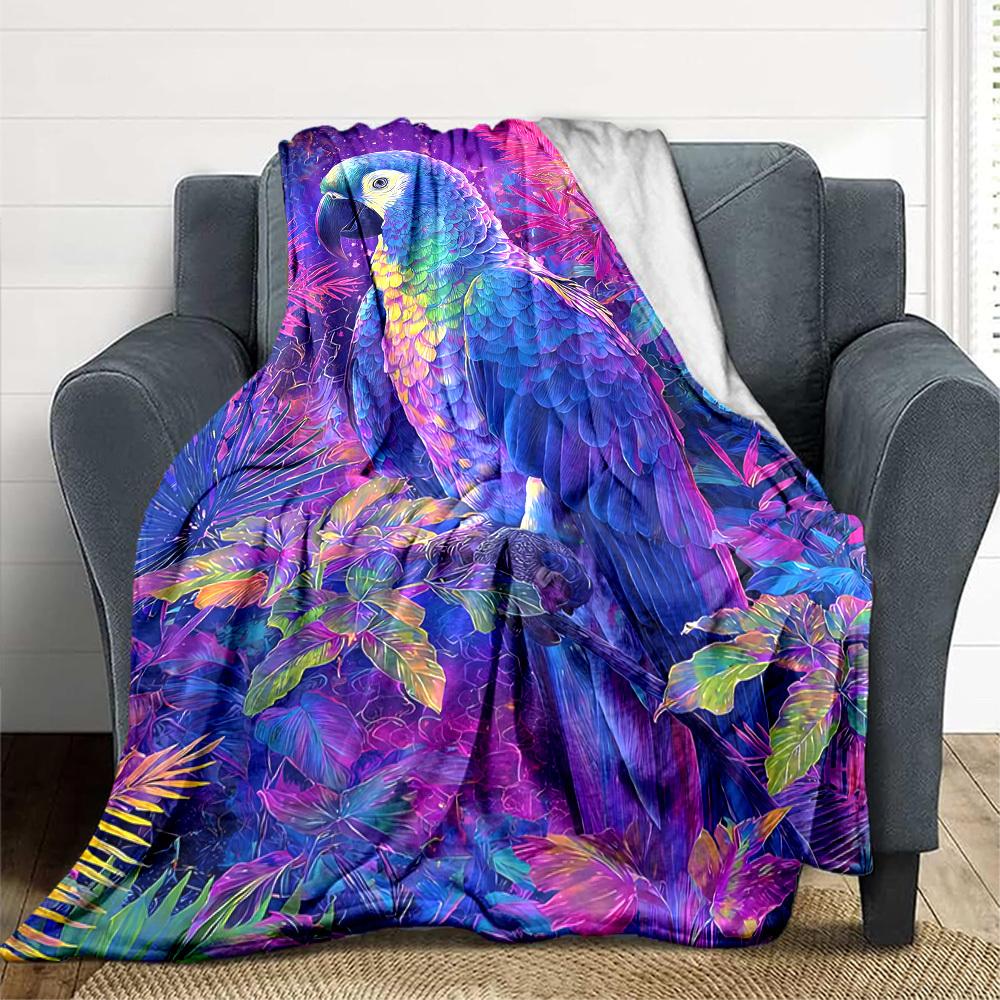 1pc Parrot Jungle Blanket, Lightweight Flannel Throw Blanket for Sofa, Bed, Travel, Camping, Living Room, Office, Couch, Chair, and Bed