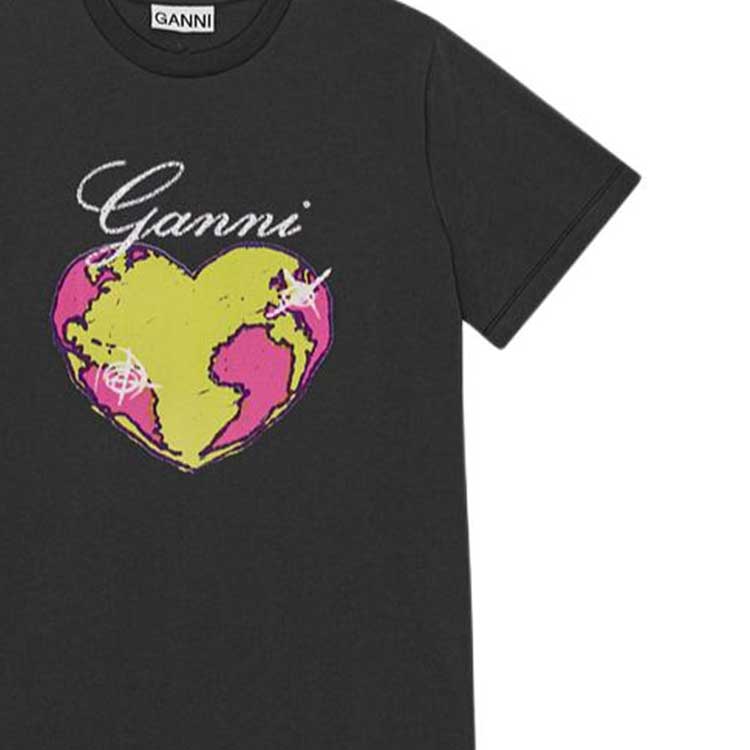 GANNI Heart Print Round Neck Drop Shoulder T-Shirt Women tops T3770490