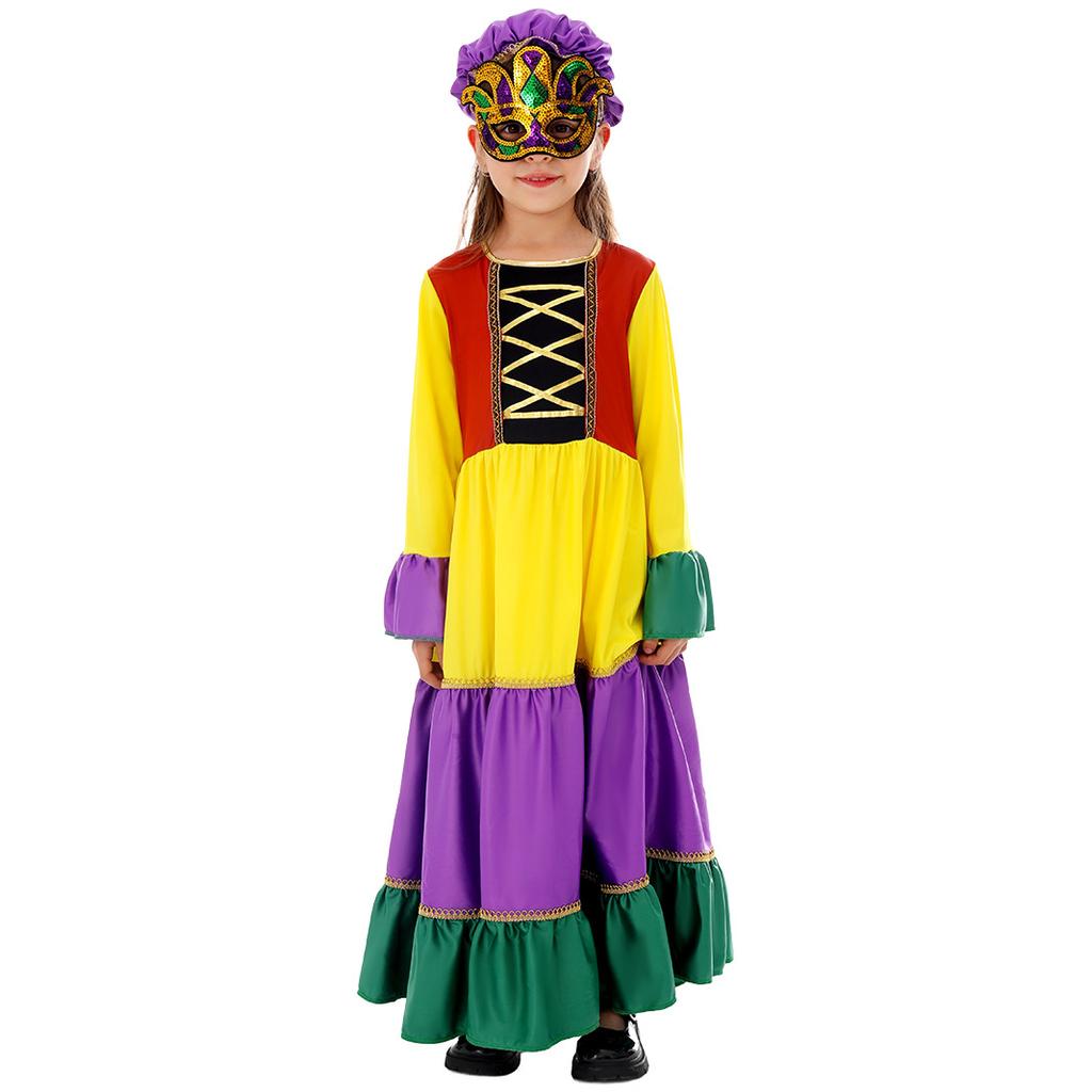 Kids Ethnic Style Dance Peacock Masquerade Halloween Cosplay Costumes Girls Stage Party Performance Dress Up Outfit