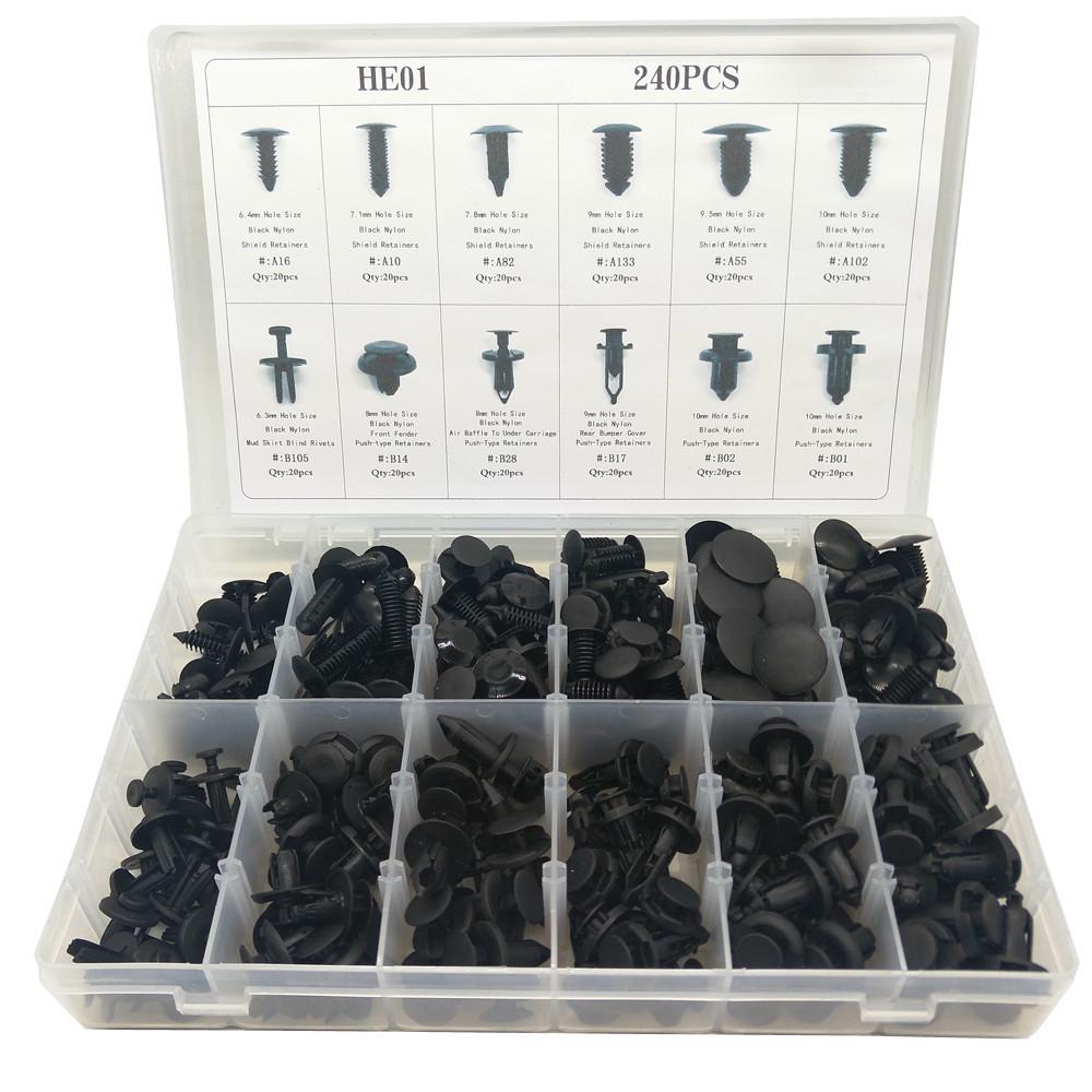 240pcs Boxed Snap Fasteners for Ford, Honda, Toyota Car Bumper Rivets