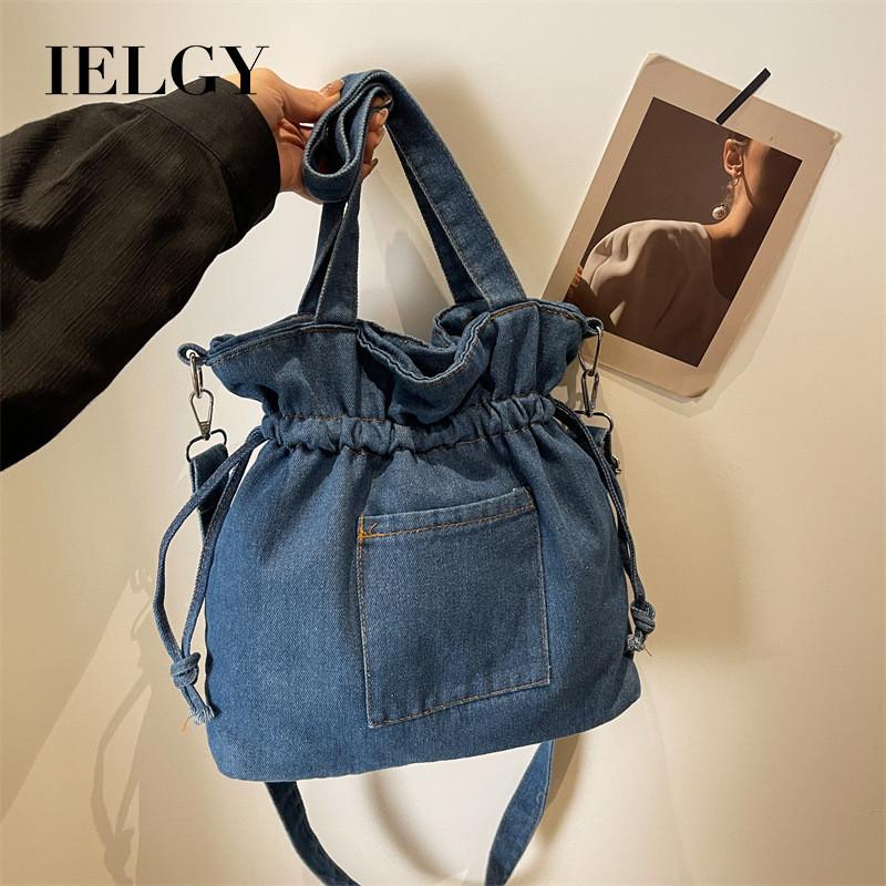 IELGY Корейская версия модной повседневной джинсовой сумки-ведра большой вместимости — фото 3