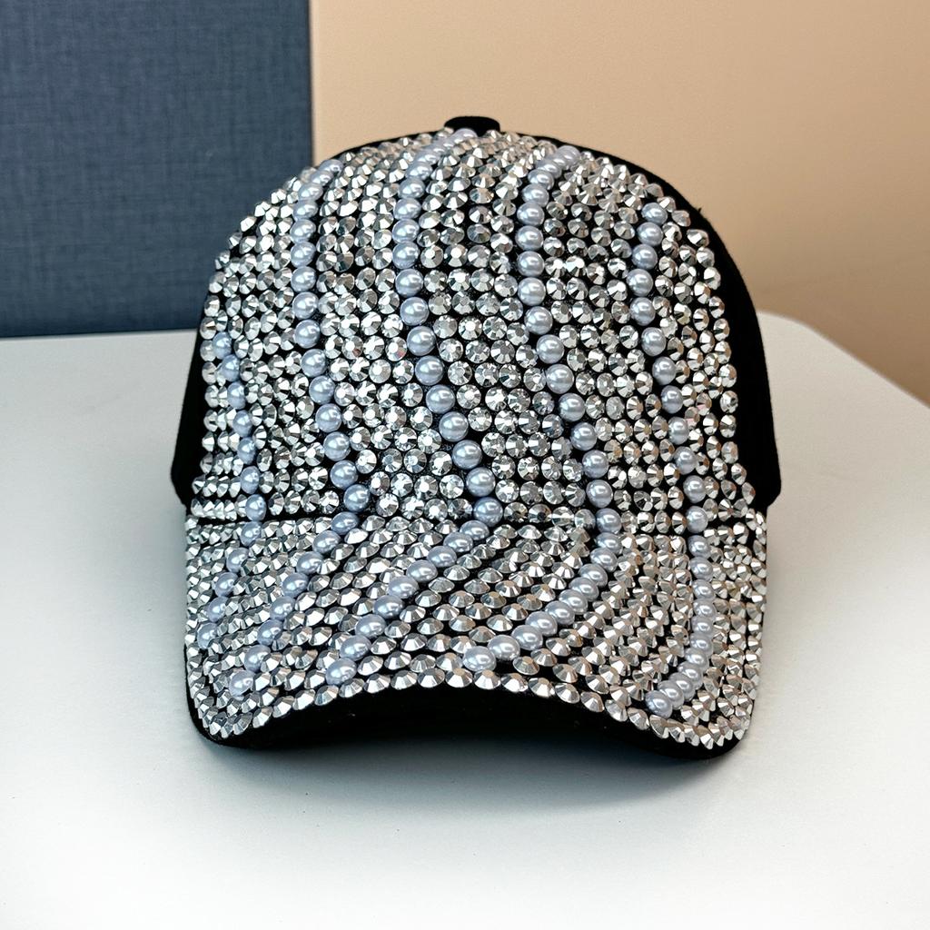 Heavy Industry Rhinestone Hat Peaked Cap Women's Trend Street Spring and Summer Baseball Cap Peaked Cap Pearl Fashion Versatile Hat