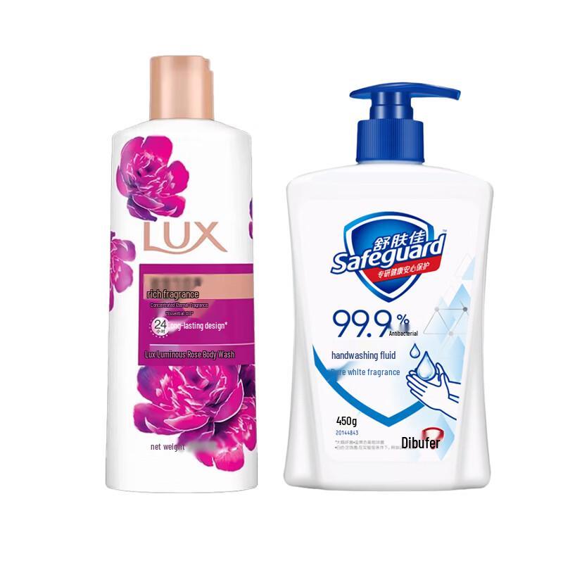 Lux & Safeguard Peony Body Wash & Pure White Hand Soap Bundle