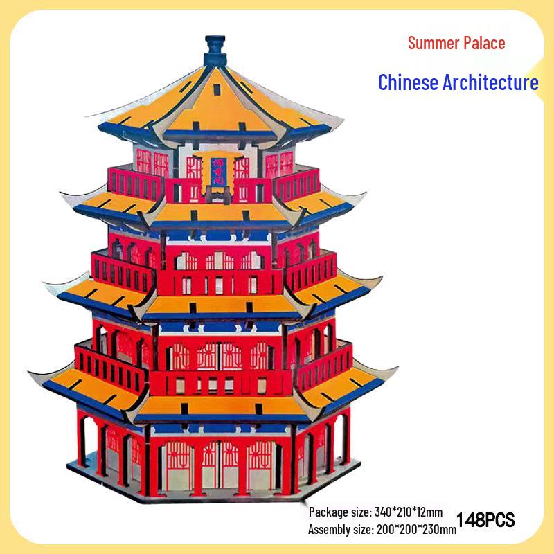 DIY Wooden 3D Puzzle: Chinese Architectural Model Educational Toy & Souvenir