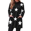 Women's Flannel Star and Heart Print Pullover Long Sleeve Crewneck Top with Pocket