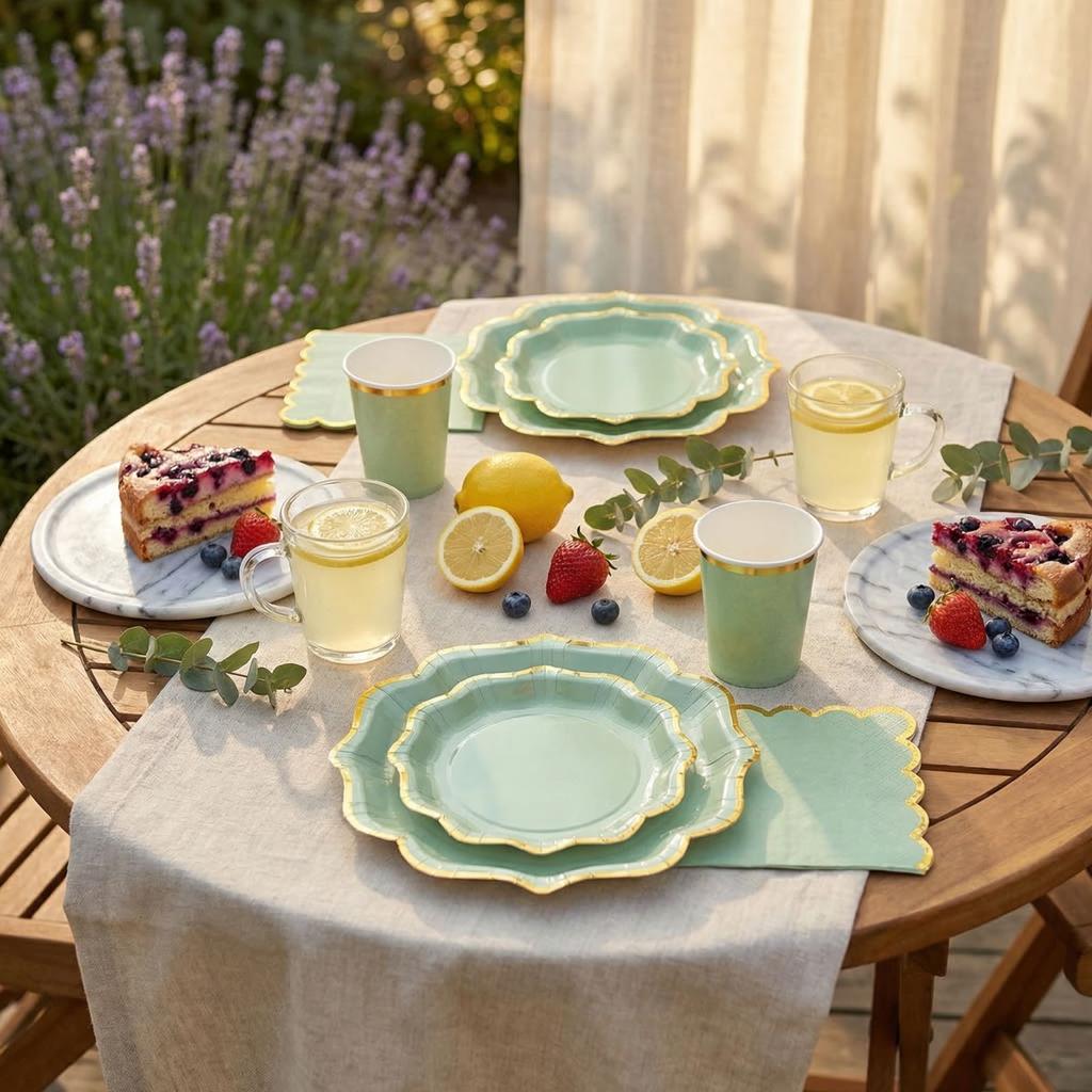 Green Gold Foiled Disposable Tableware Party Supplies Set