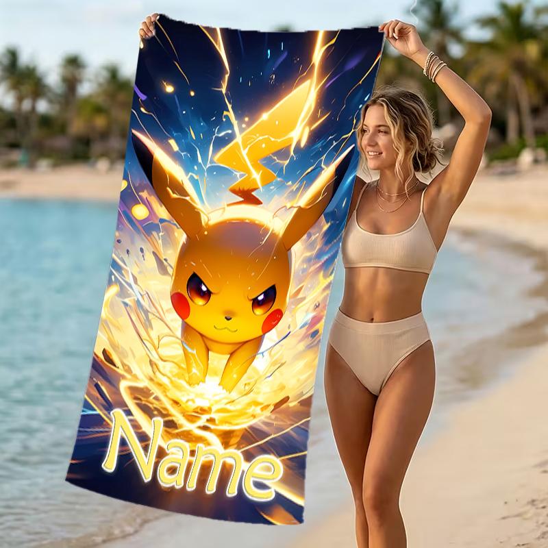 Customizable personalized beach towels Pokémon Pikachu themed designs.Suitable for the beach, yoga, sports;ideal as beach accessories