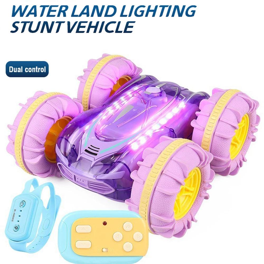 Non-Toxic Rc Car Amphibious Remote Control Vehicle Gesture Sensing Rolling 2.4G Light Double Sided Stunt Waterproof Christmas Toys For Kid