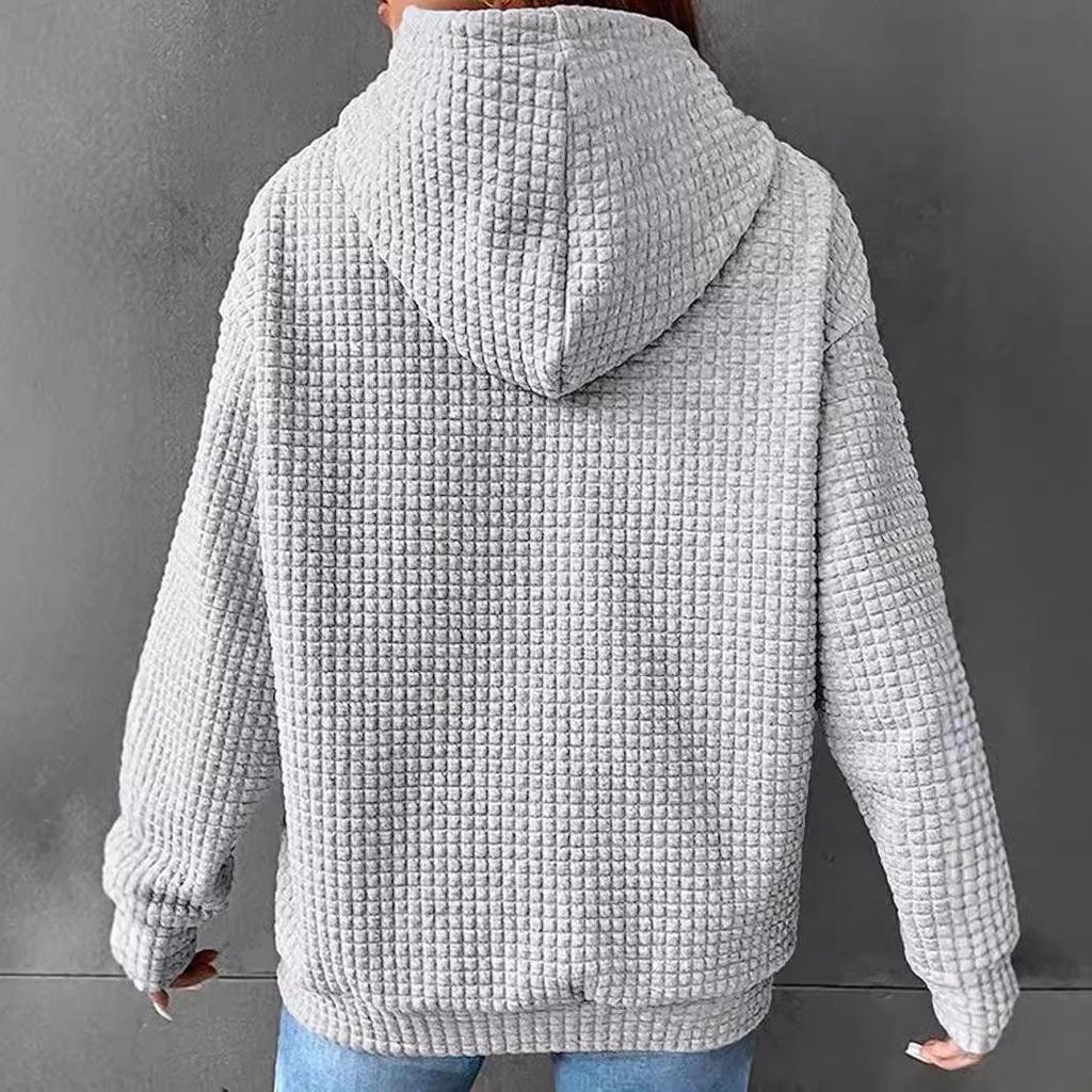 Women's Autumn/Winter Waffle Hooded Halloween Print Sweatshirt - Loose Fit, Long Sleeve, European Size