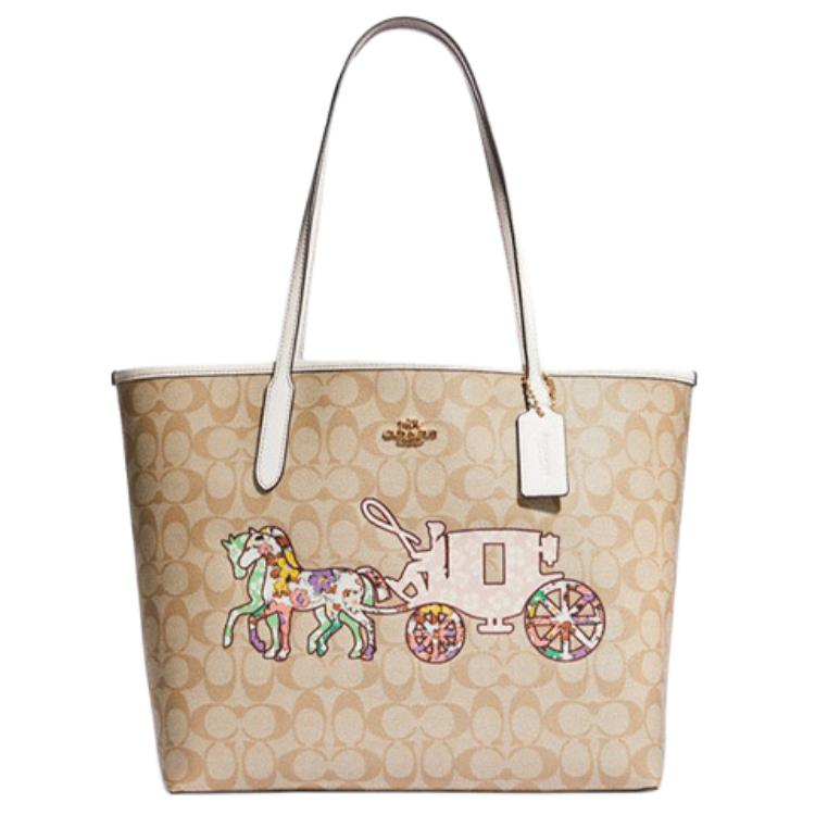 New COACH City Artificial Leather Tote Bag, Shopping Bag, Shoulder Bag, Handbag Tubas Women's Khaki CA607-IMOT4