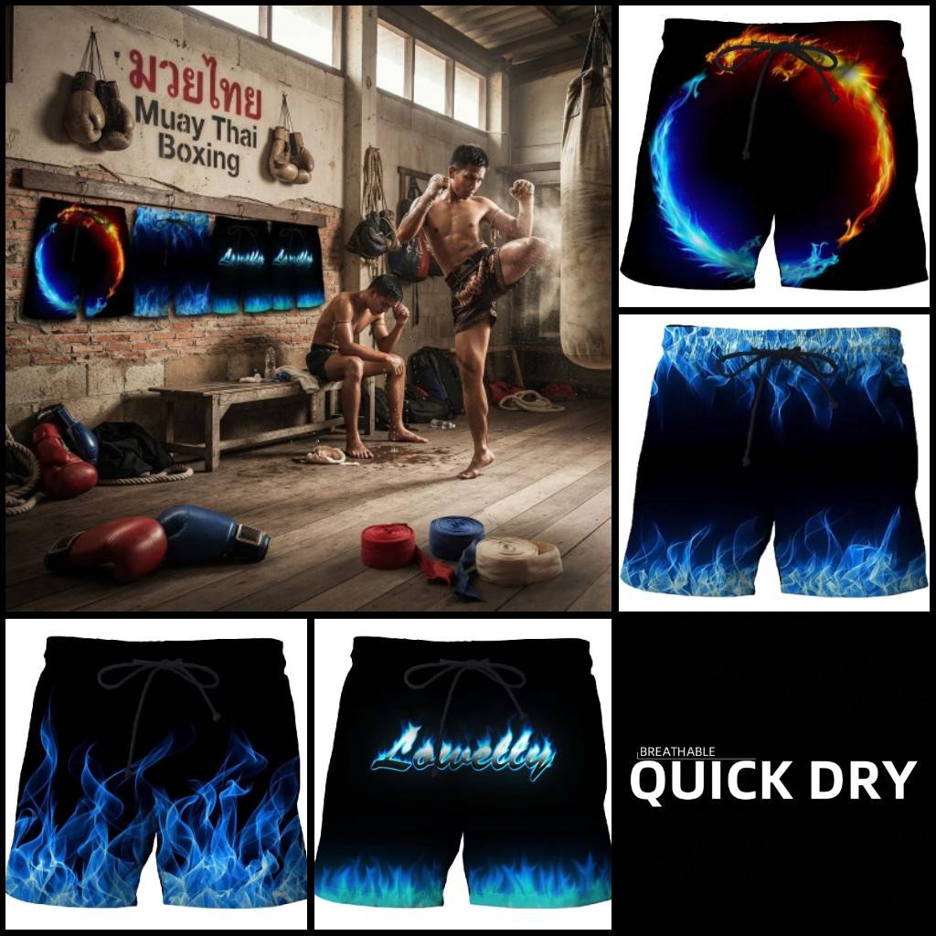 3D Print Shorts Fire Dragon Flame Goth Dark Gothic Training Muay Thai Kickboxing Boxing MMA Unisex Gym Fitness Workout Quick Dry Drawstring Waist
