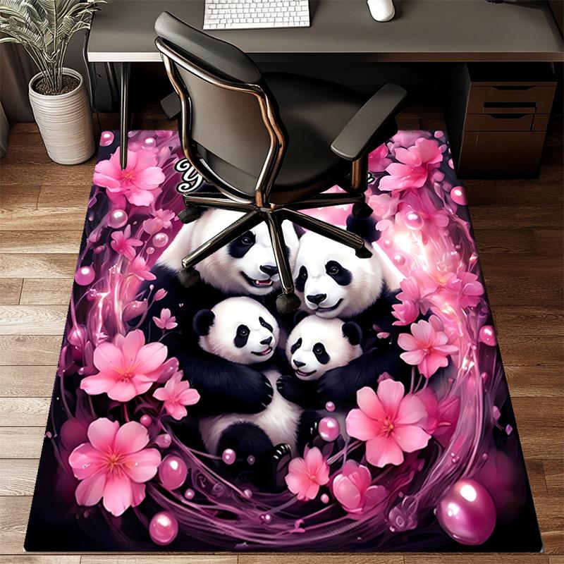 1PC Custom Name Panda Family Flowers Theme Floor Mat Ideal for Living Room, Game Rooms, Office, Bedroom, Floor Mat Playful Design