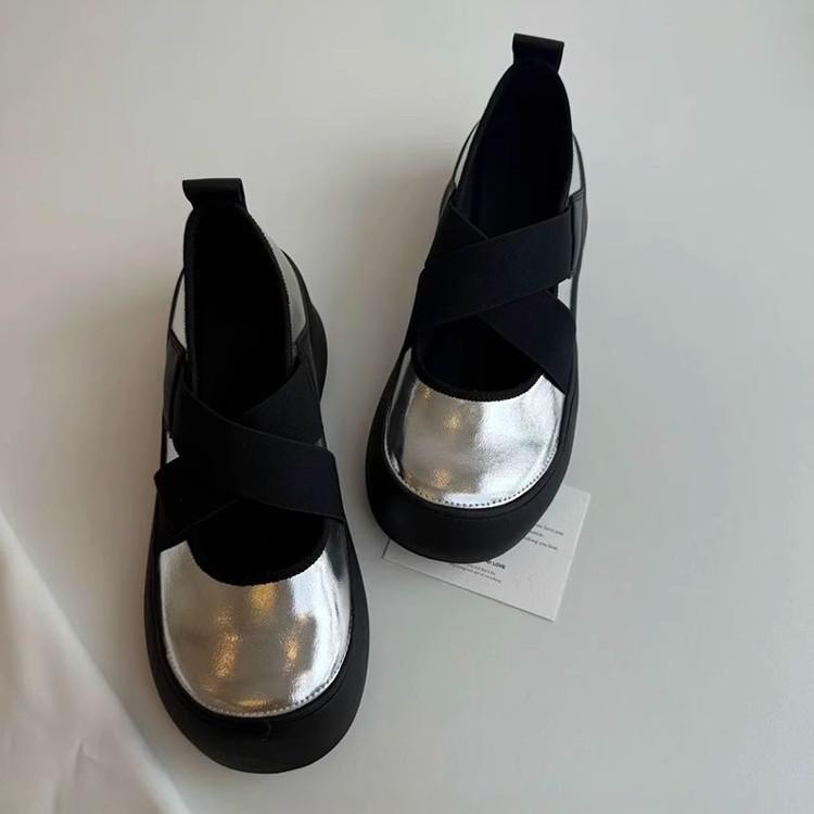 Spot Second Hair! Leather Platform Sports Style Loafers Women's 2025 Cross Elastic Mary Jane Shoes Single Shoes