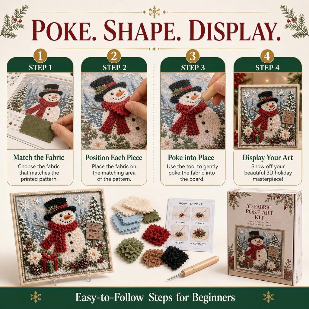 3D Christmas Handmade Fabric Poke Art Kit with Wreath Design: DIY Holiday Craft with Simple Illustrated Guide Vintage Seasonal Decoration for Adults