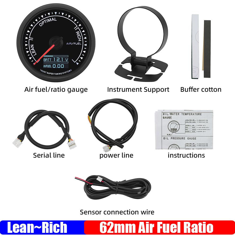 2.5" 62mm AFR Gauge for Narrowband Oxygen Sensor OE0258006028 7 Color LED Digital Air Fuel Raito with Bracket Holder for Car 12V