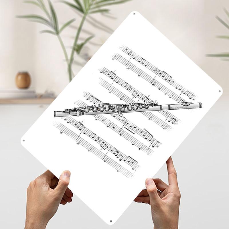 

Flute Music Notation Flutist Musician Tinplate Poster Customized Wall Art Vintage Retro Metal Signs for Apartment Decoration 7.9x11.8In(20x30cm)