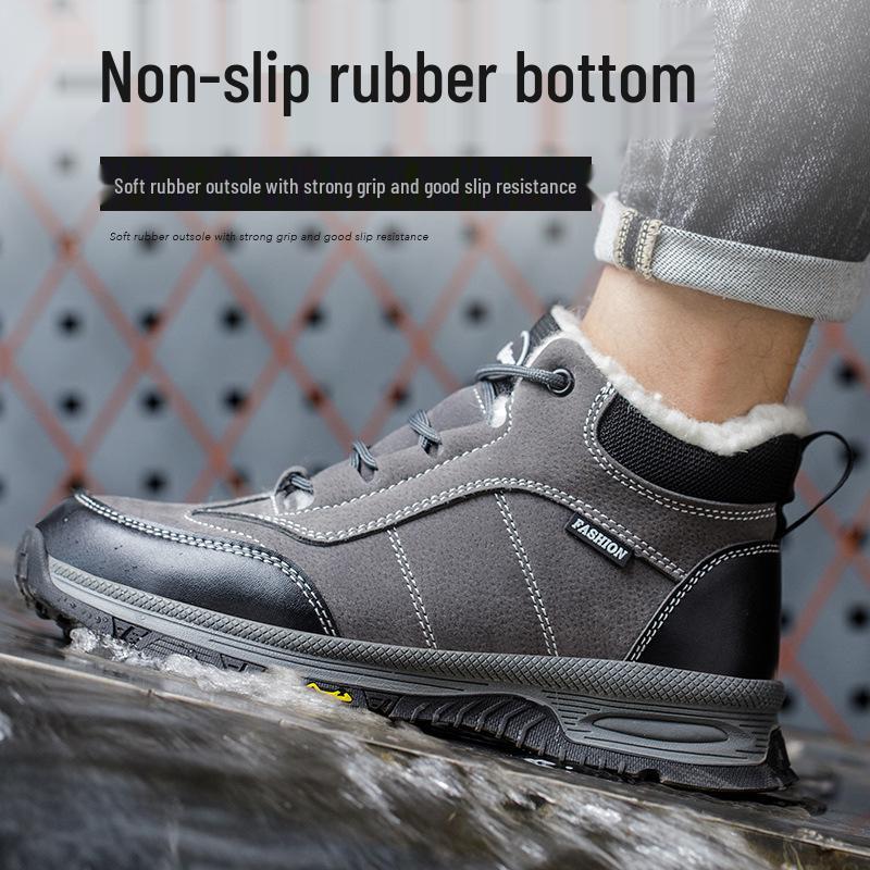 נעלי עבודה חורפיות מכותנה נגד החלקה ועמידות בפני חדירה, להגנה על העבודה, עם סוליית גומי עבה.