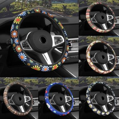 Car Steering Wheel Cover Elastic Floral Steering Wheel Cover- No Inner Ring Breathable Non-Slip Ultra-Thin Auto Handle Accessory