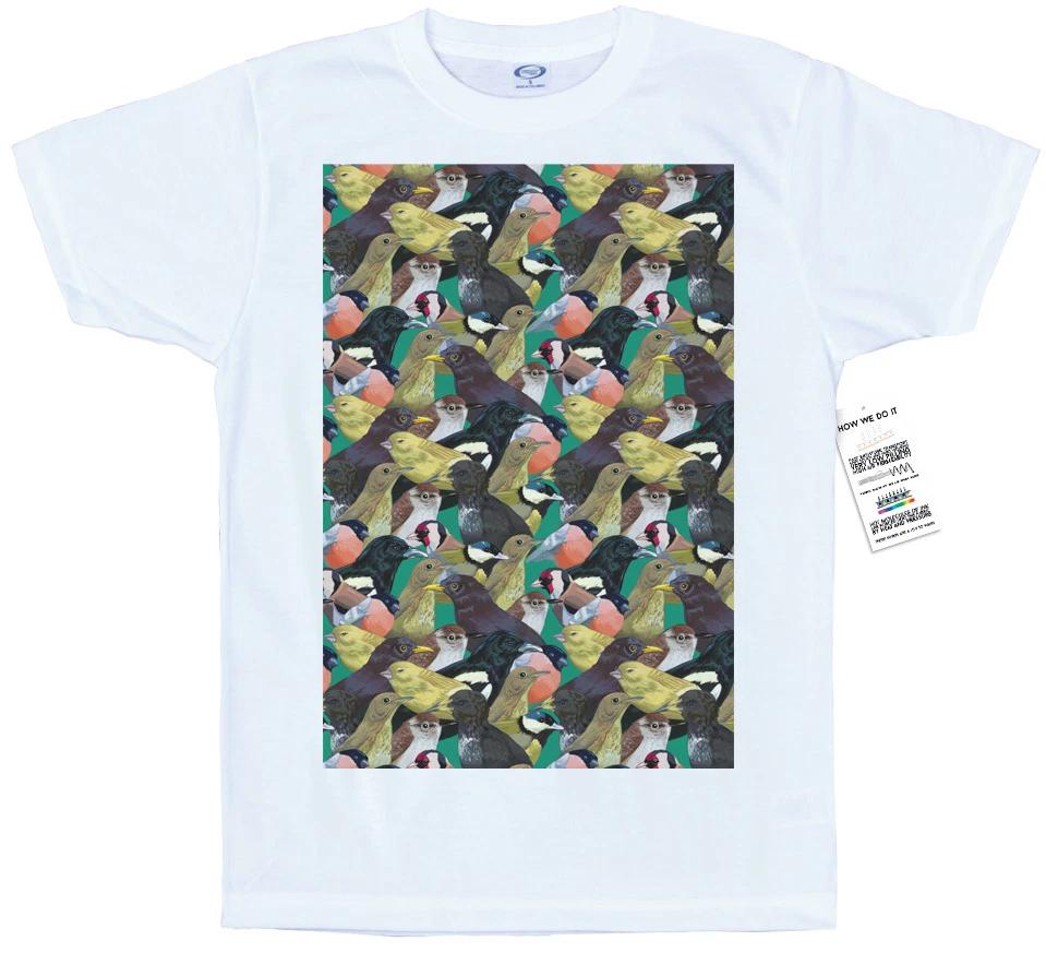 British Garden Birds Pattern T Shirt Artwork M