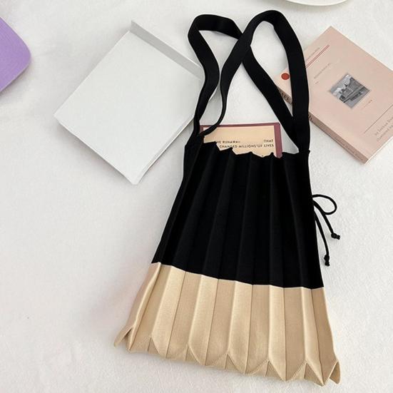 Faltbare Einkaufstasche Wiederverwendbar Akkordeon-Einkaufstasche Farbblock-Falten-Schultertasche für den Lebensmitteleinkauf Tägliche Besorgungen