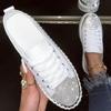 Damesko med skinnende rhinsteiner Firsessongs fritidssneakers Damer stilige sportssko Snøresko