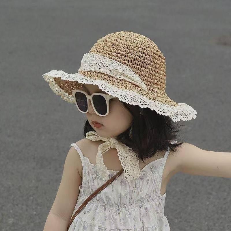 Flat-top straw hat women's straw top hat, new summer big-brimmed sun hat, seaside vacation sun hat