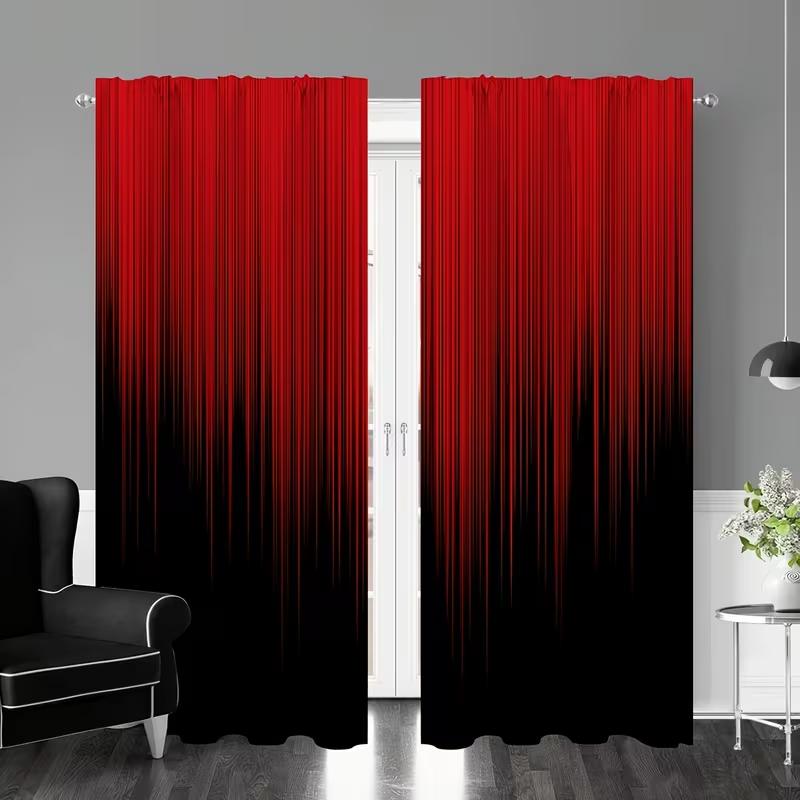 

2PCS red and black gradient hanging curtain light luxury style Valentine s Day decorative curtain pull rod pocket style 100*130 HOOK 1pcs
