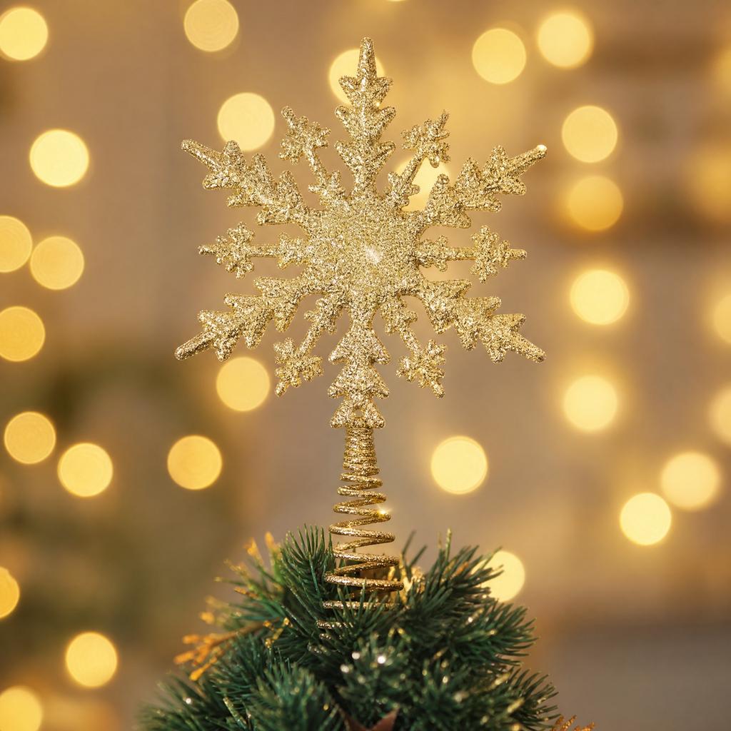 Christmas Tree Topper Star Decoration with Snowflake Coating Tabletop Ornament