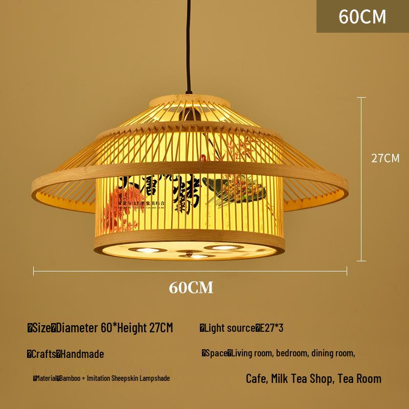 Retro Bamboo Pendant Lamp for Restaurants and Hotels - Chinese Style with Spotlight
