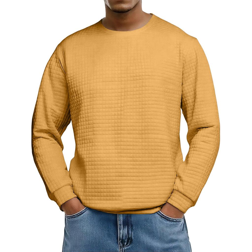 Men's Loose-fitting Casual Waffle-weave  Neck Long-sleeved Top