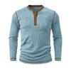 Men's Henry Neck Knit Long Sleeve T-Shirts Color Block Ribbed Casual Slim Fit Pullover Tops Autumn Winter Thermal Undershirts Men