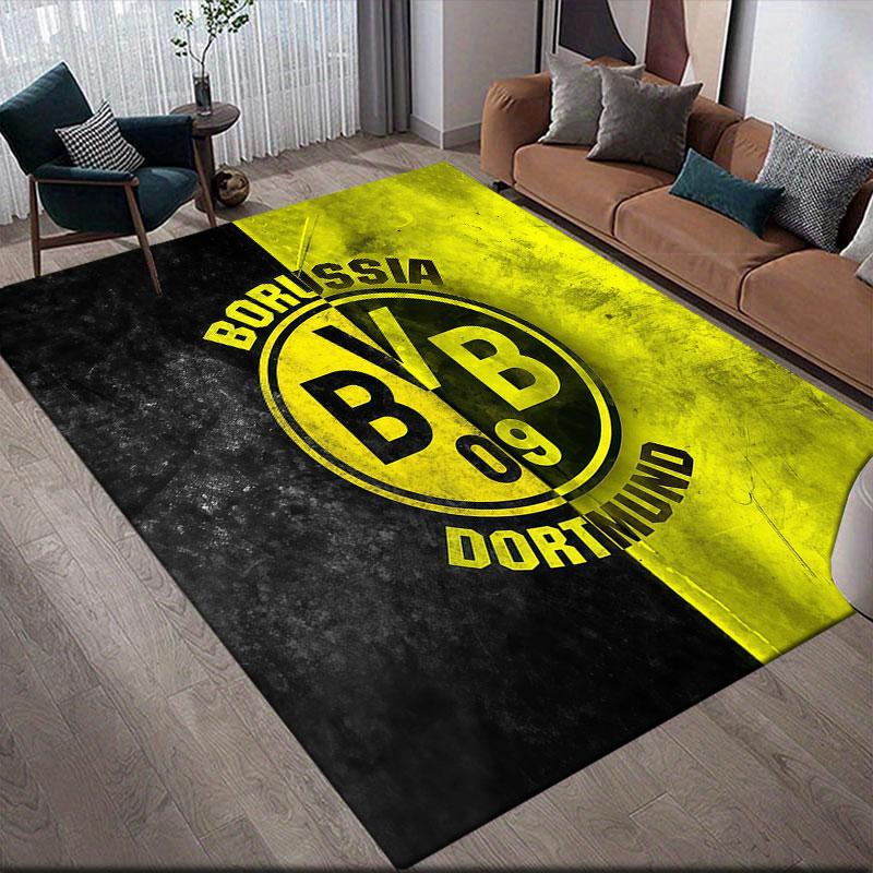 Borussia Dortmund Flannel Printed Carpet, Home Sofa Decoration for Living Room & Bedroom, Non‑Slip Play Flannel Floor Mat for Game Room