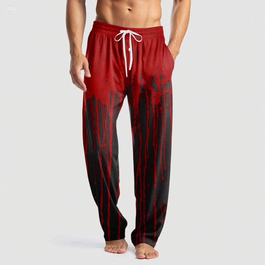 Men's Knitted Halloween Print Pocket Casual Pants Pajama Pants