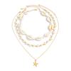European and American Ocean Wind Starfish Pendant Pearl Necklace Female, Holiday Wind Shell Handmade Beaded Neck Chain Necklace